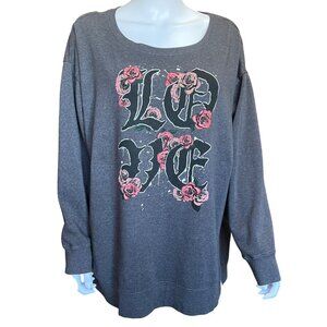 Torrid Love Graphic Long Sleeve Sweatshirt Gray Top Cotton Blend Womens Size 1